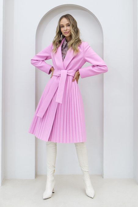 Пальто классическое неоного-розового цвета с английским воротником с лацканами