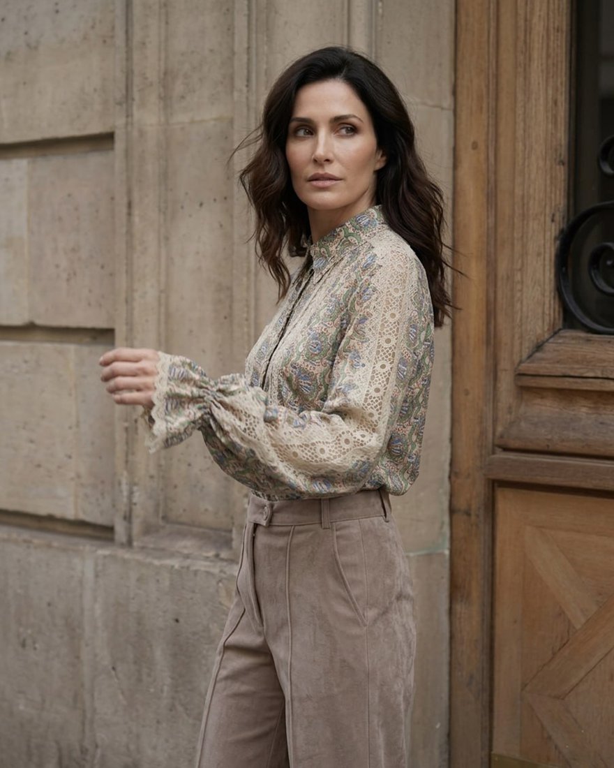 Блуза из итальянской ткани с принтом и вставками из кружева www.EkaterinaSmolina.ru