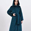 Бархатный пуховик длины макси, цвета ниагара