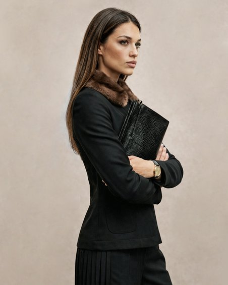 Жакет из джерси с меховым воротником, цвет «Антрацит»