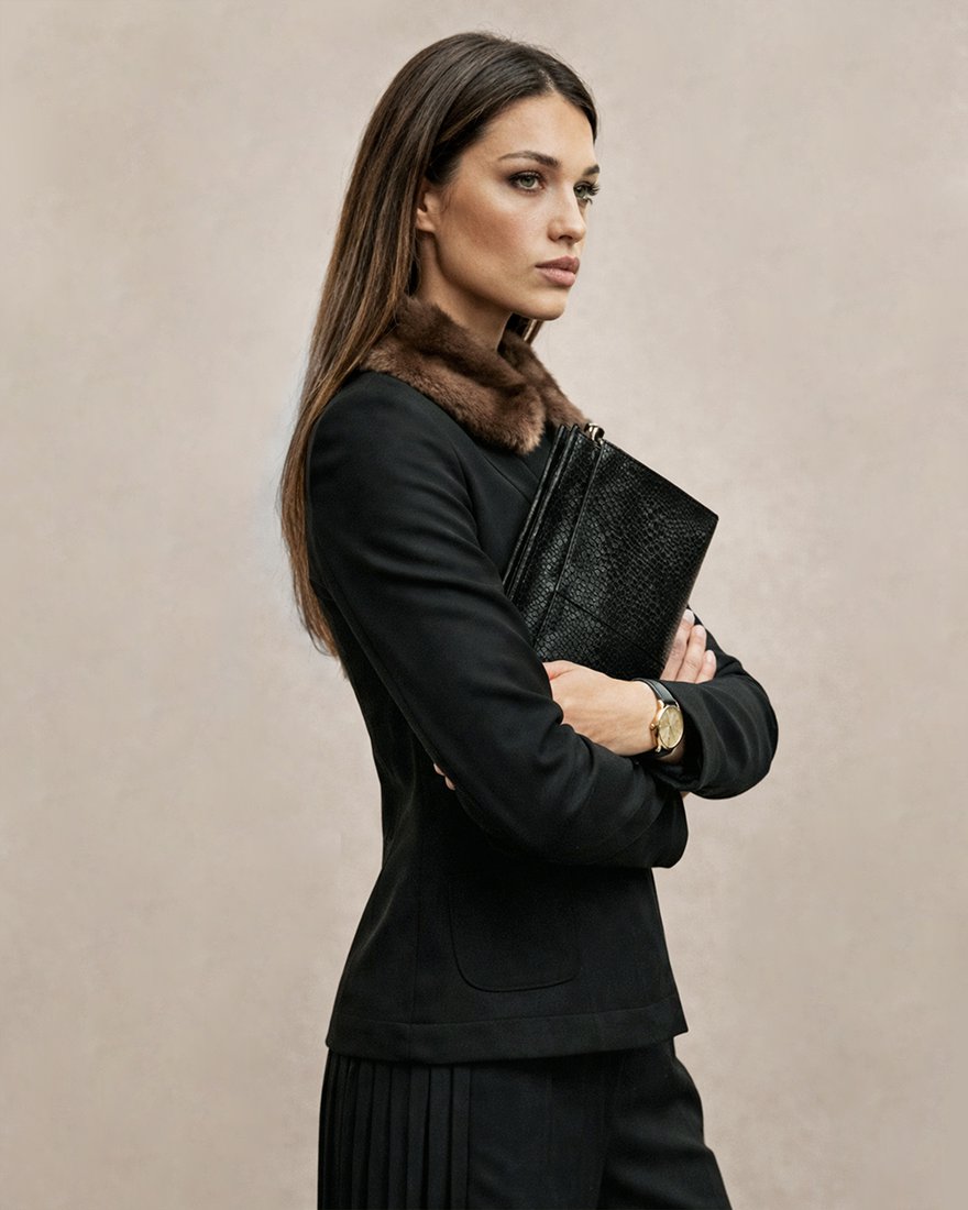 Жакет из джерси с меховым воротником, цвет «Антрацит» www.EkaterinaSmolina.ru