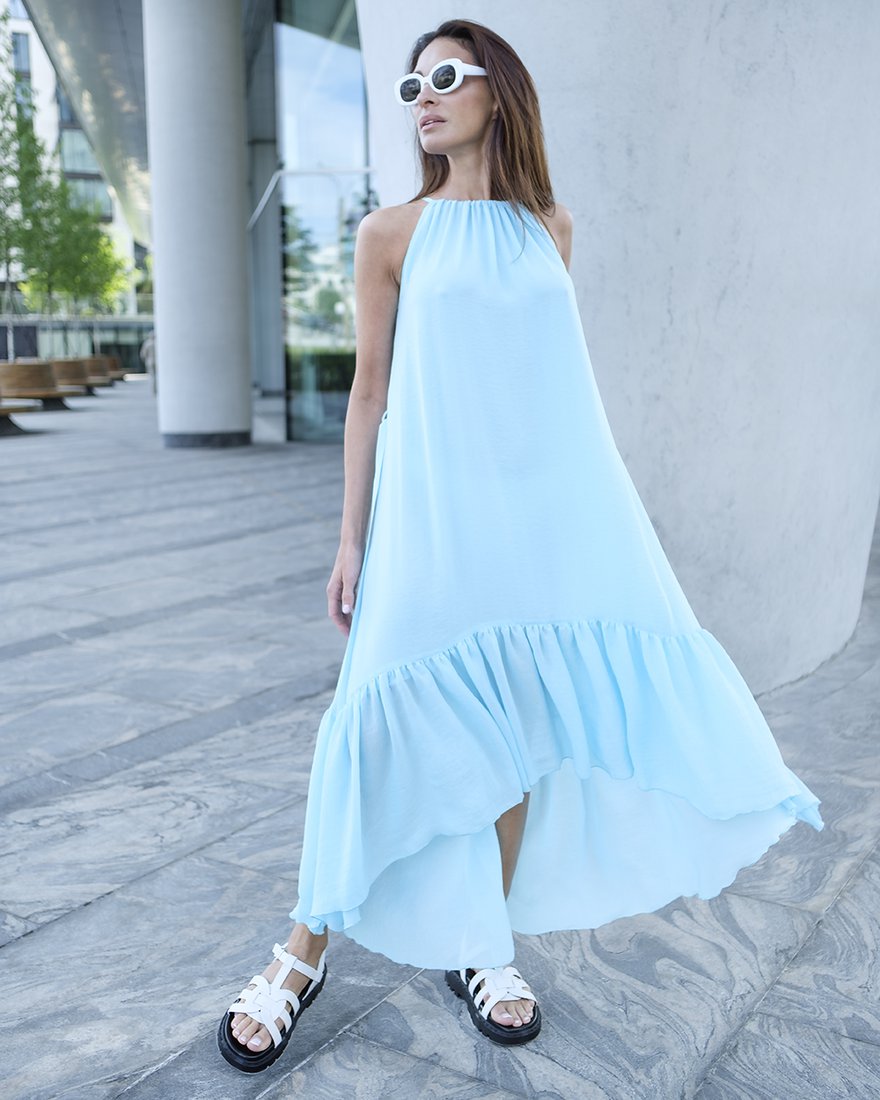 Платье с пышным воланом, голубого цвета www.EkaterinaSmolina.ru