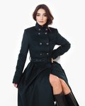Пальто-макси с юбкой в складку, темно-изумрудного цвета 
