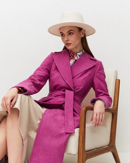 Пальто классическое пудрово-розового цвета из комбинированной ткани