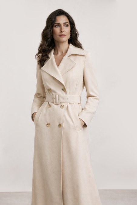 Пальто-тренч из водоотталкивающего бархата, «Кремовый»