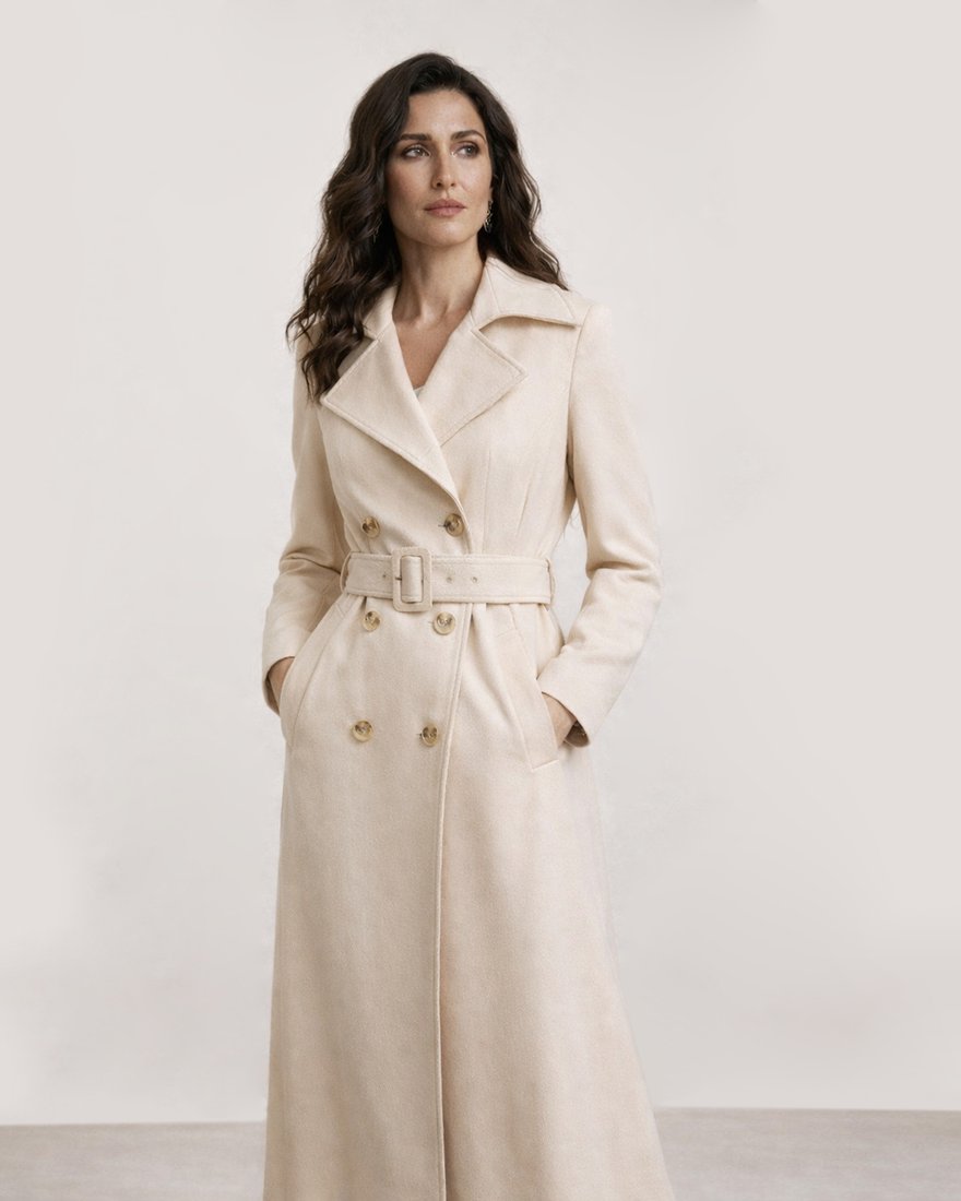 Пальто-тренч из водоотталкивающего бархата, «Кремовый» www.EkaterinaSmolina.ru