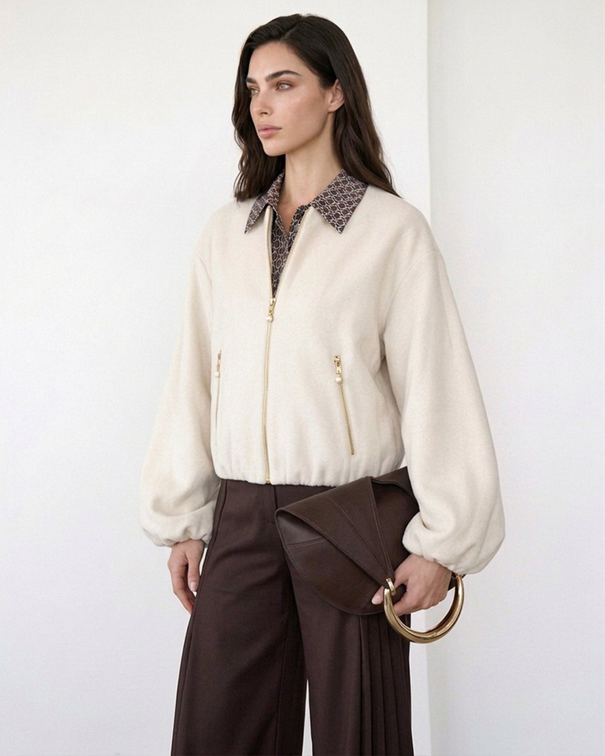 Бомбер из пальтовой ткани, молочного цвета www.EkaterinaSmolina.ru