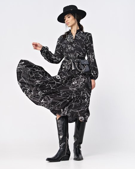 Платье базовое черного цвета с принтом "зигзаг"