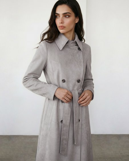 Тренч из водоотталкивающего бархата, «Жемчужно-серый»