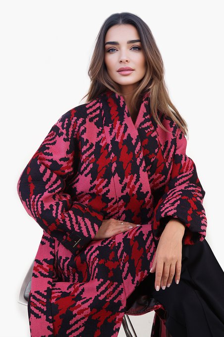 Пальто-кимоно из жаккарда в крупную клетку