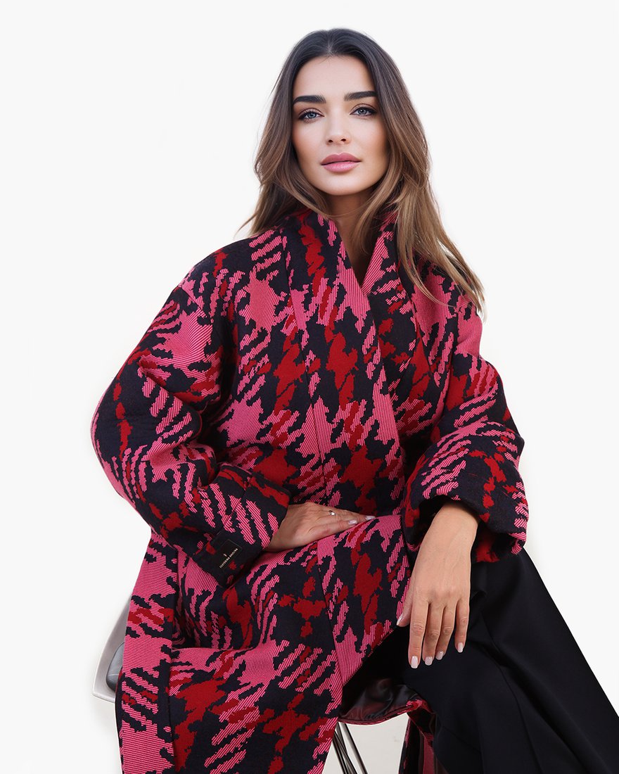 Пальто-кимоно из жаккарда в крупную клетку www.EkaterinaSmolina.ru