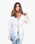 Многослойная блуза с воланами и завязками, белоснежного цвета 