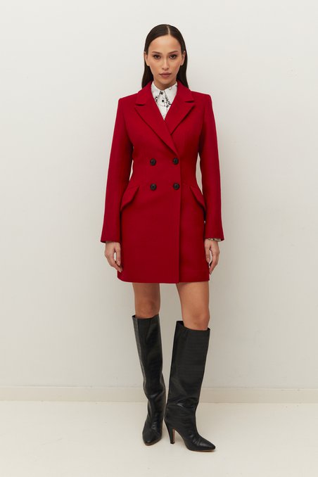 Пальто двустороннее ярко-красного цвета с английским воротником