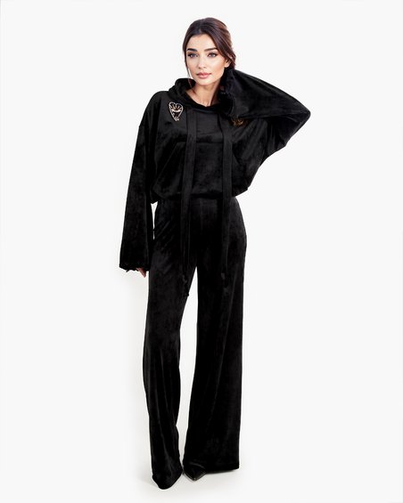 Худи и брюки из бархата, цвет «Черная роза»