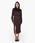 Юбка-карандаш с разрезом, цвета горький шоколад
