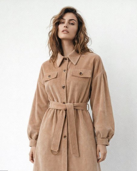 Тренч из вельвета, цвет «Крем брюле»