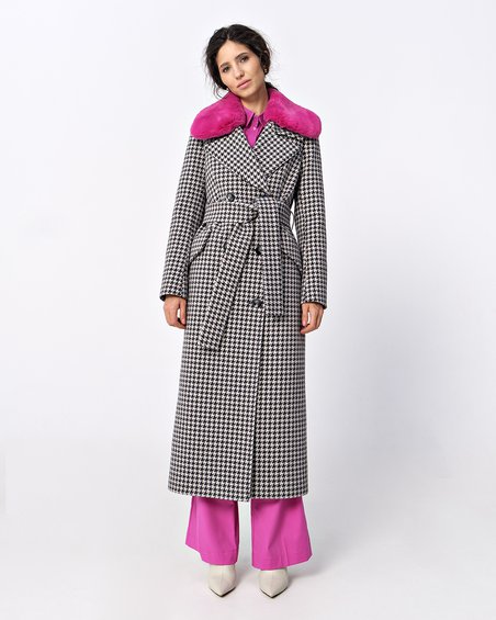 Пальто двубортное графитового цвета с английским воротником с лацканами