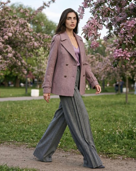 Полупальто - жакет в елочку, цвет "Лепестки розы"