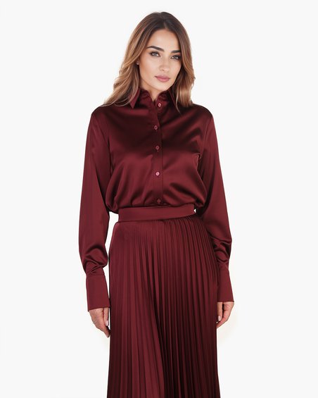 Блуза из атласной ткани, цвета бургунди