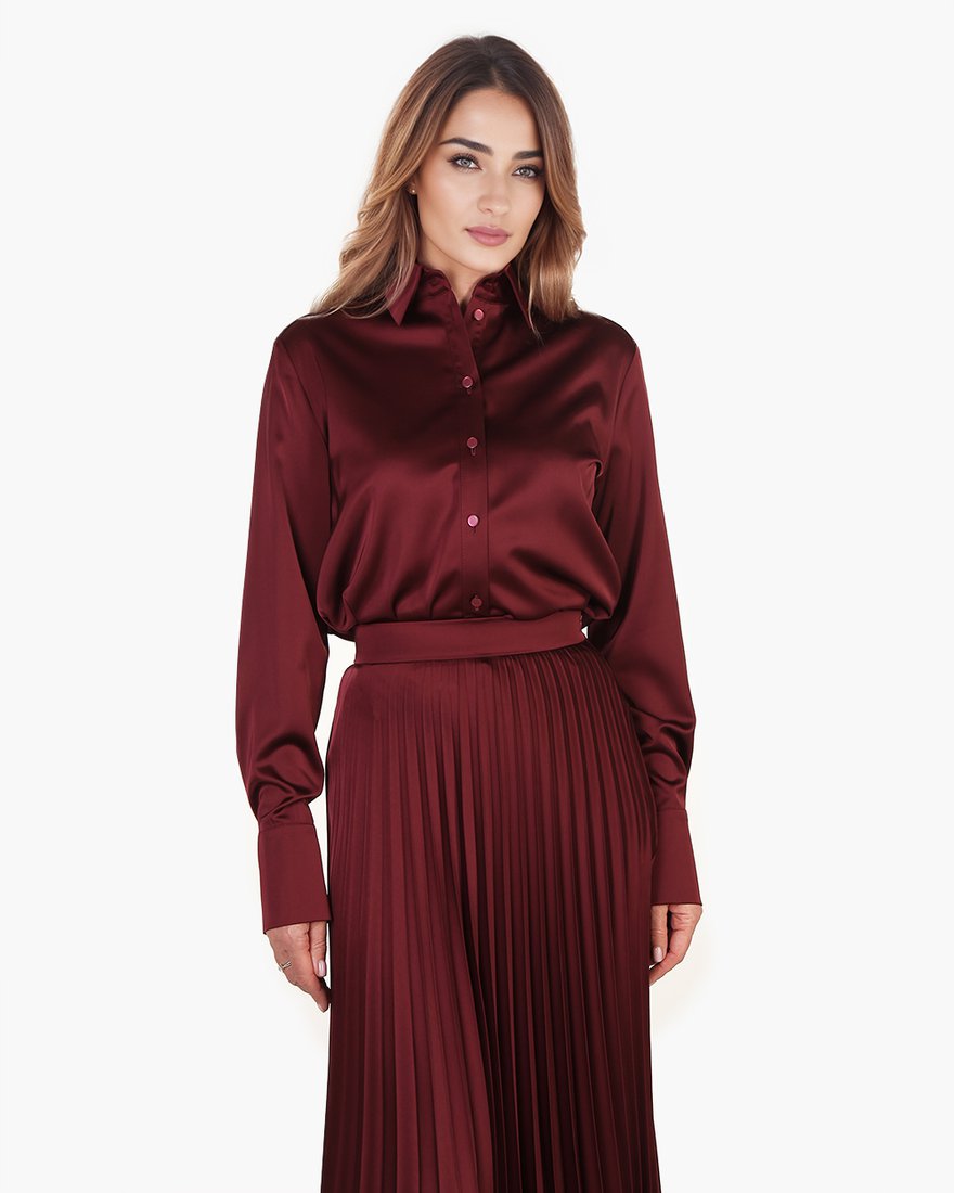 Блуза из атласной ткани, цвета бургунди www.EkaterinaSmolina.ru