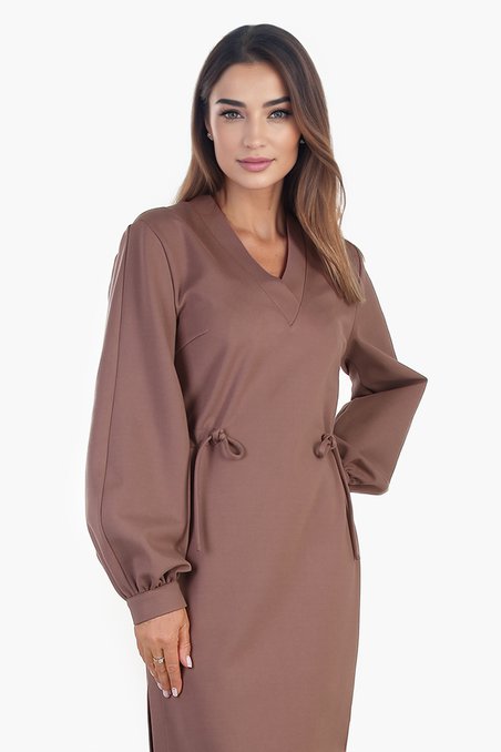 Платье с пышными рукавами, бежевого оттенка