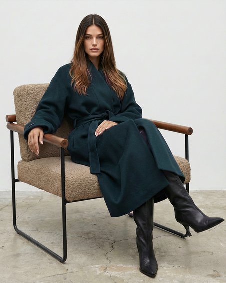 Пальто кимоно в темно-изумрудном цвете