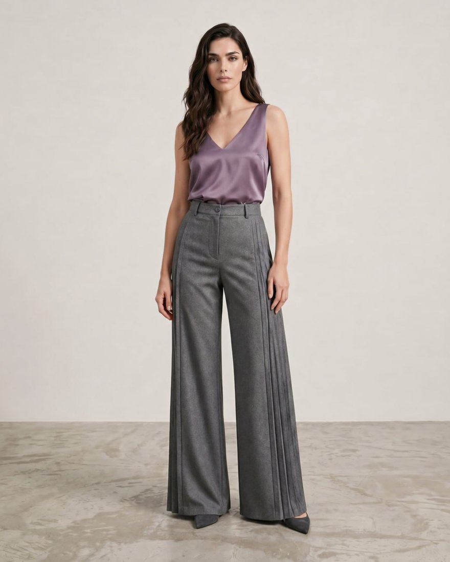 Брюки с плиссированными вставками в цвете темно-серый меланж www.EkaterinaSmolina.ru