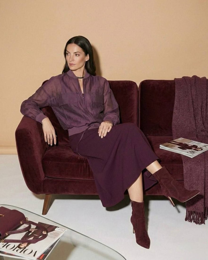 Юбка-карандаш со складками цвета винной фуксии www.EkaterinaSmolina.ru