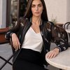 Бомбер шифоновый черный в принт Фазаны