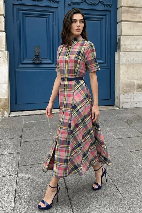 Платье-рубашка с отложным воротником в яркую клетку