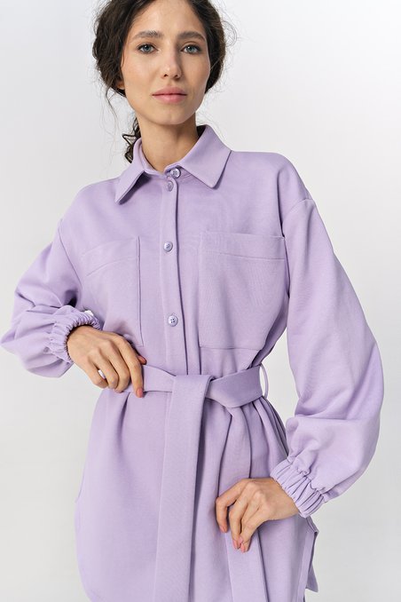 Блуза удлиненная сиреневого цвета на матовых пуговицах
