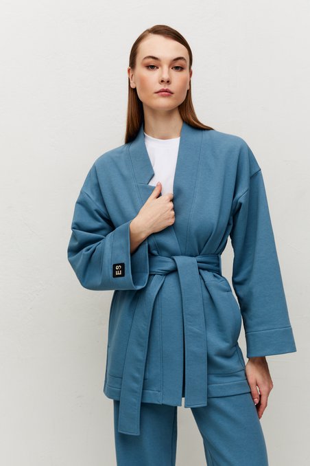 Кимоно из футера, серо-голубого цвета