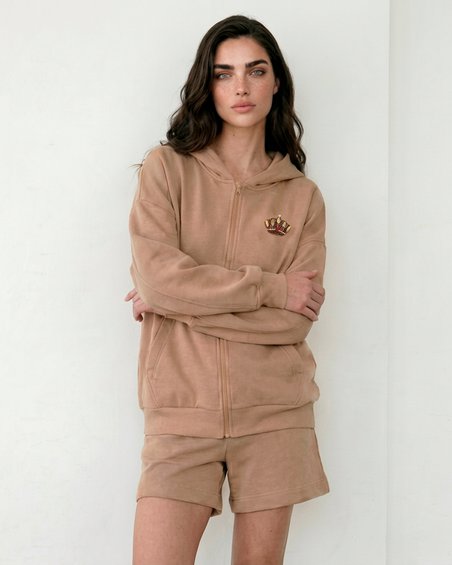 Худи на молнии с капюшоном цвета "Мускатный орех"