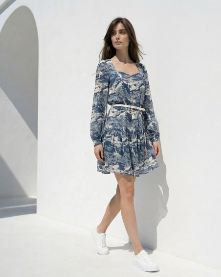 Платье с воланами в принт «Купальщицы», вискоза