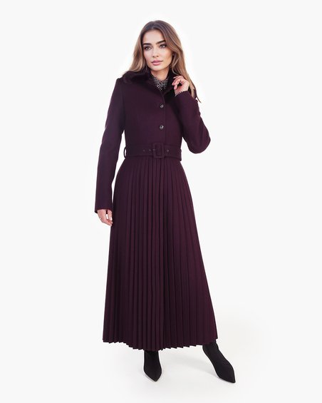 Пальто с юбкой-плиссе цвета темный пурпур