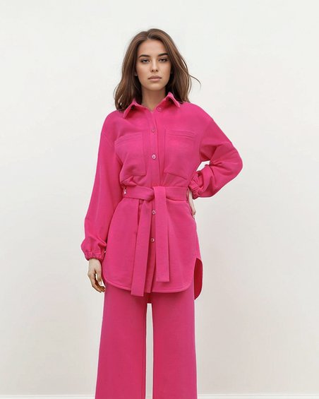 Блуза с рукавом с широким манжетом неоного-розового цвета