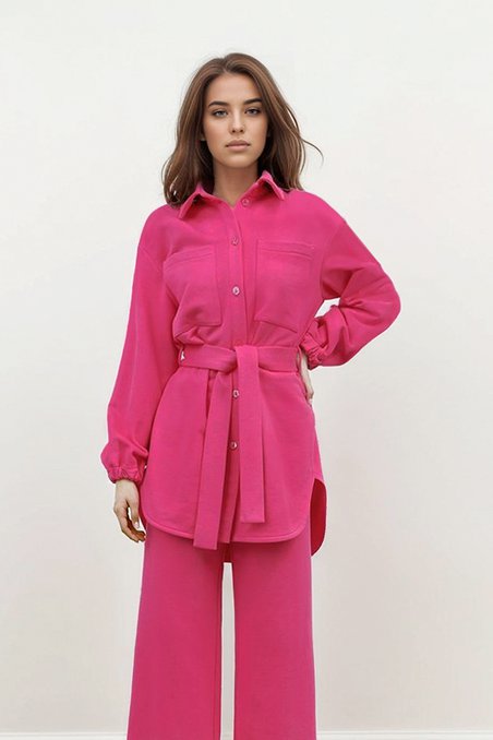 Блуза с рукавом с манжетами на резинке неоного-розового цвета