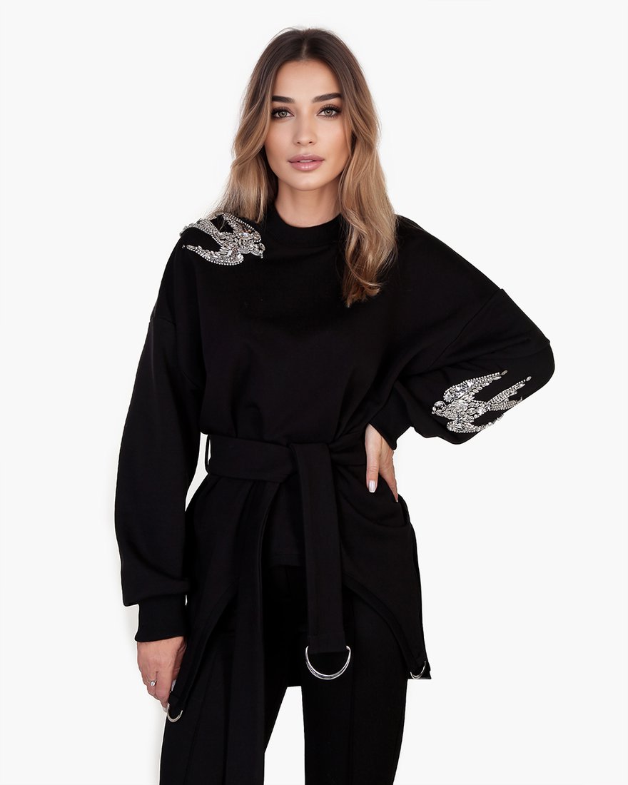 Свитшот из футера симметричный с птицами из страз www.EkaterinaSmolina.ru