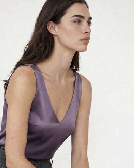 Топ на широких брителях цвета темно-лилового цвета