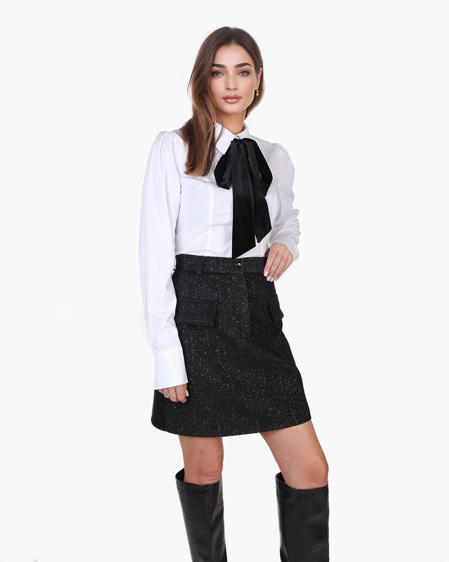 Юбка мини из твидовой ткани черная с люрексом www.EkaterinaSmolina.ru