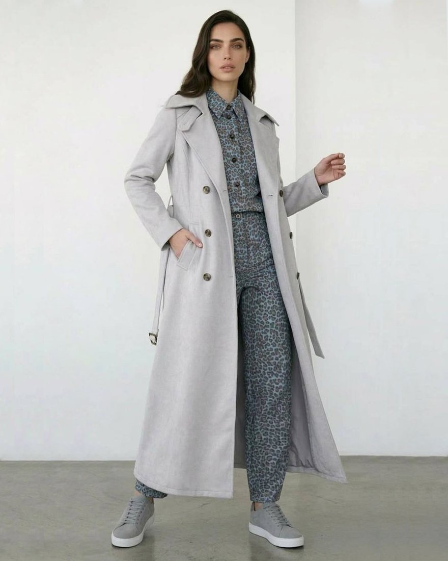 Тренч из водоотталкивающего бархата, «Жемчужно-серый» www.EkaterinaSmolina.ru