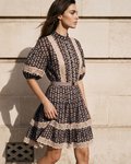 Платье короткое из черного льна с кружевом