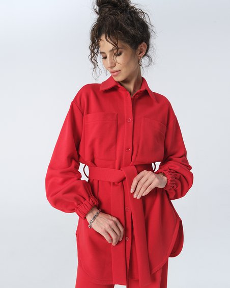 Блуза в стиле спорт-шик крарминно-красного цвета