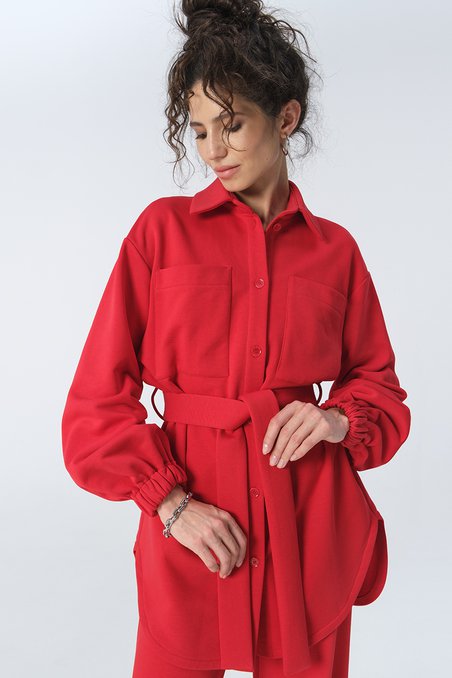 Блуза с рукавом с манжетами на резинке крарминно-красного цвета