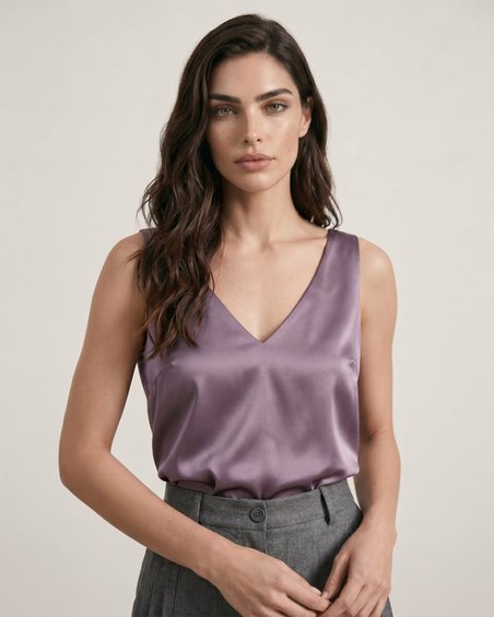 Топ на широких брителях цвета темно-лилового цвета