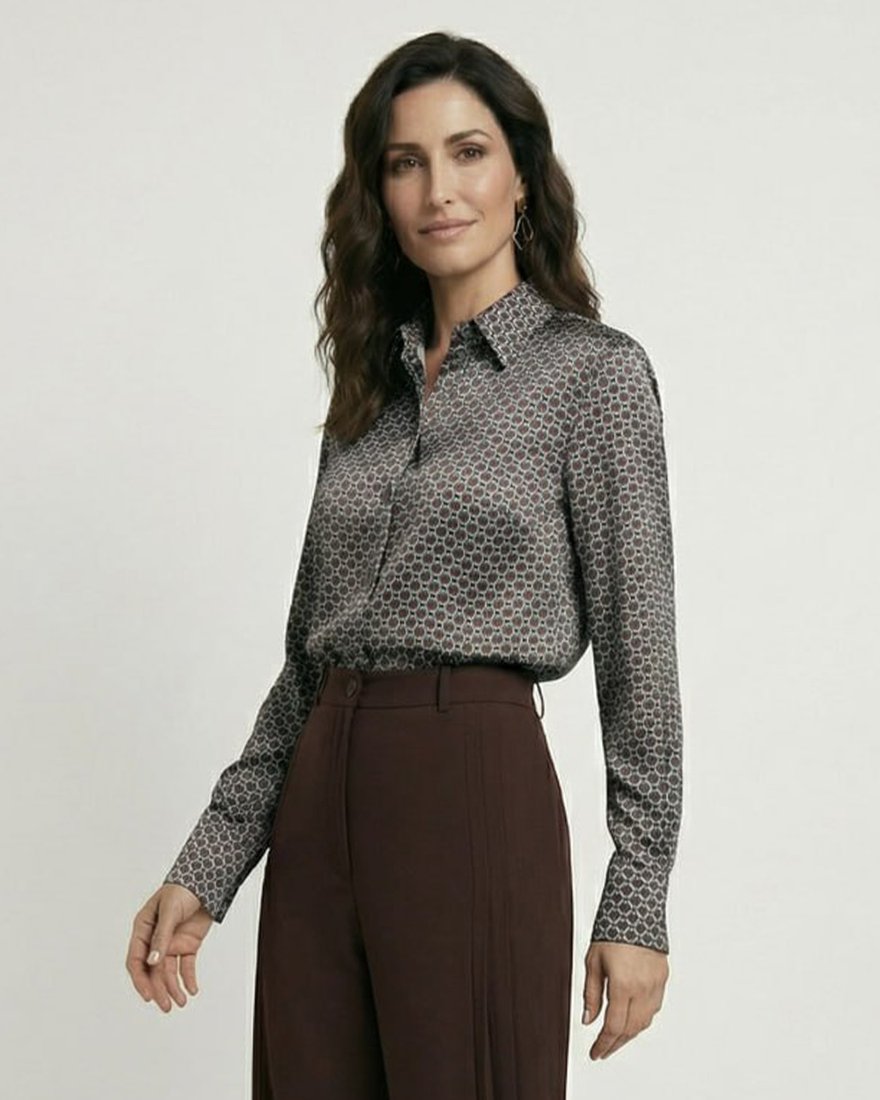 Блуза с геометричным принтом, цвет «Мята и шоколад» www.EkaterinaSmolina.ru