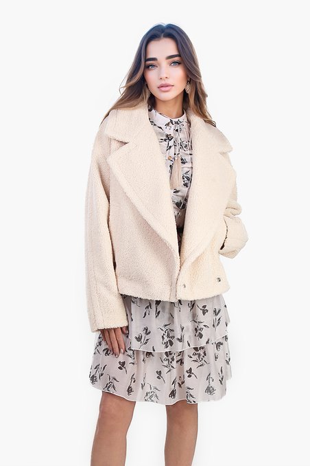 Куртка-косуха из эко меха Тедди, сливочного цвета