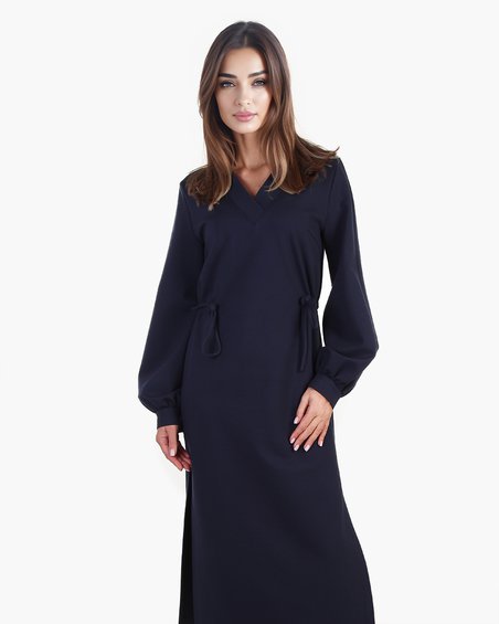 Платье с пышными рукавами, сапфирового цвета