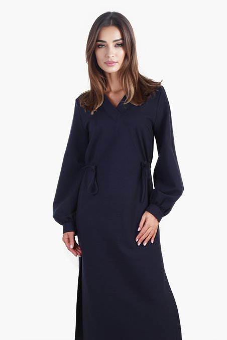 Платье с пышными рукавами, сапфирового цвета 