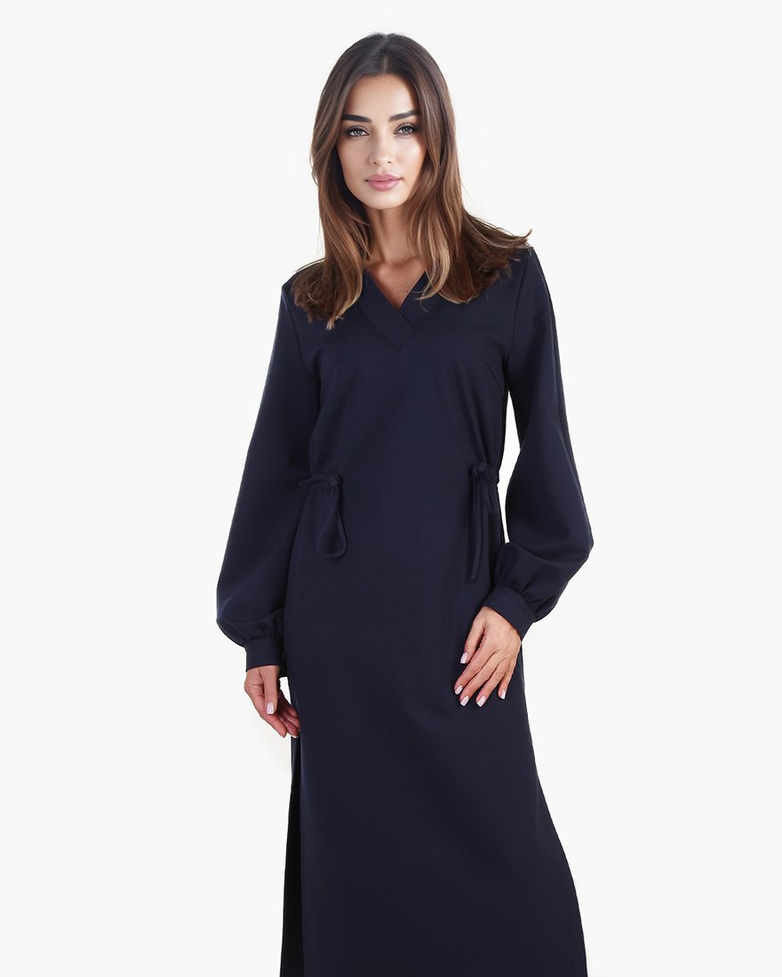 Платье с пышными рукавами, сапфирового цвета www.EkaterinaSmolina.ru